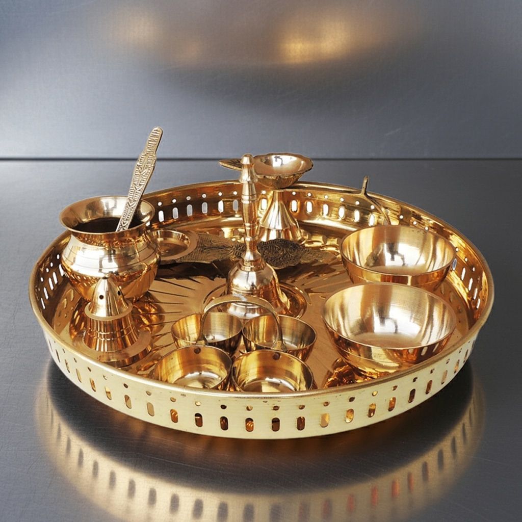 Brass Decorative Puja Thali Set With Multiple Items (ZMAS476 C)