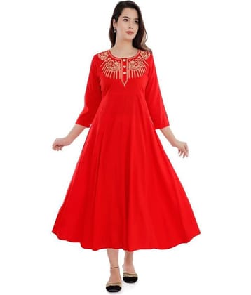 FABRR - Red Rayon Women's Flared Kurti ( Pack of 1 )