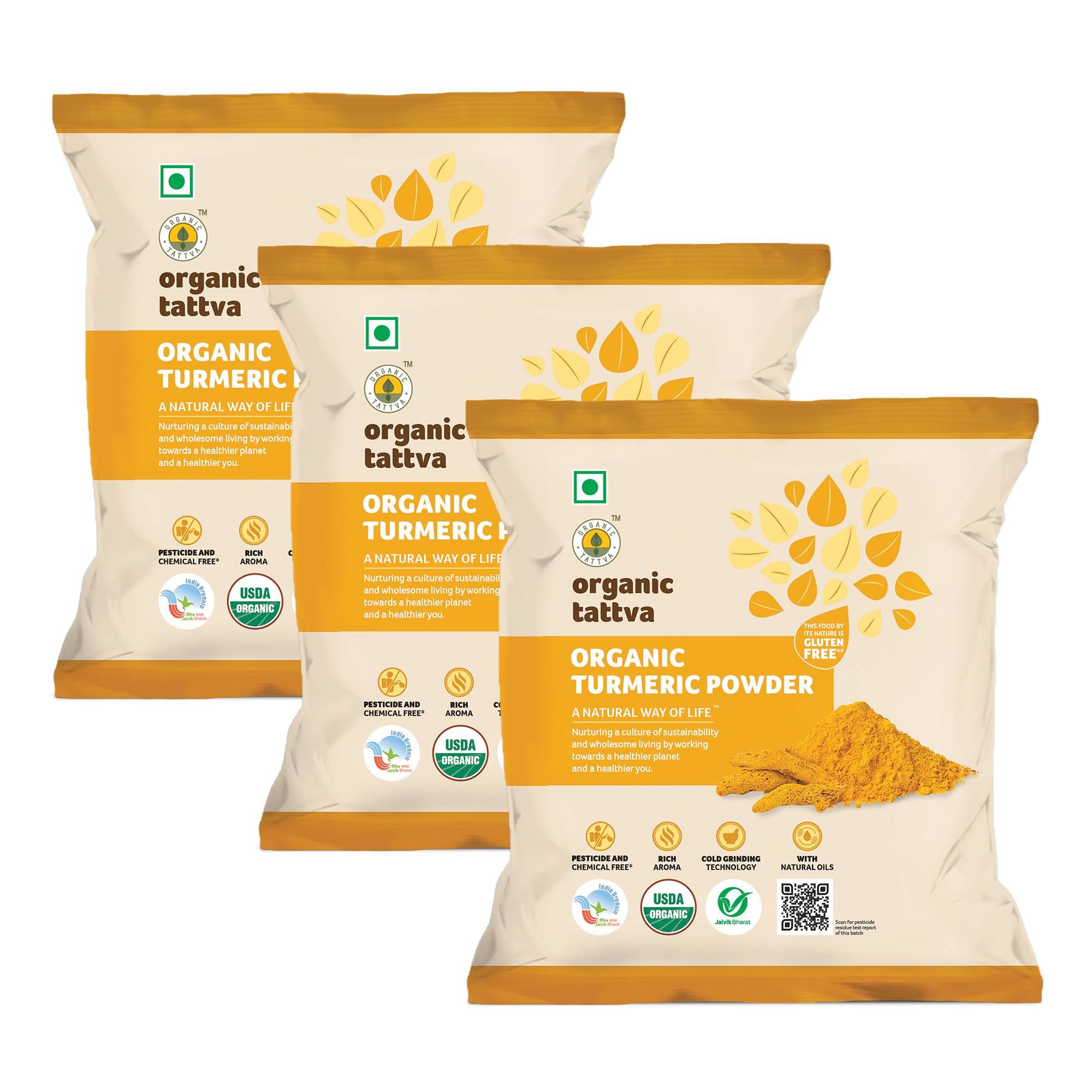 Organic Tattva Organic Turmeric Powder - 100g x Pack of 3