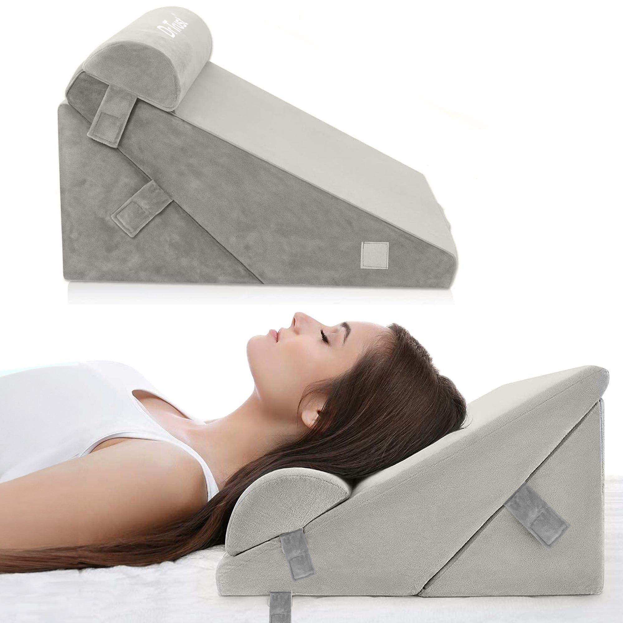 Dr Trust USA Memory Foam Bed Wedge Pillow for Sitting & Restful Sleep, 3Pcs Elevated Orthopedic Cushion with Headrest for Pregnancy, Acid Reflux Support, Sleep Apnea, Neck, Back, and Legs Pain Re