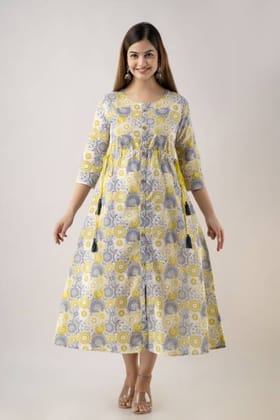 Women Printed Pure Cotton Anarkali Kurta  (White)