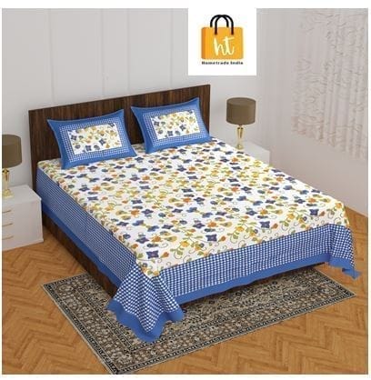 The Bedsheet Adda Standard Queen Size Pure Cotton Jaipuri Printed Economic Double Bedsheet with Two Pillow Covers- ARTICLE-1021