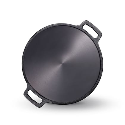 Pre-Seasoned 12 Inch Cast Iron Dosa Tawa | Induction Base, Naturally Non-Stick, Double Handle Iron Roti Tawa