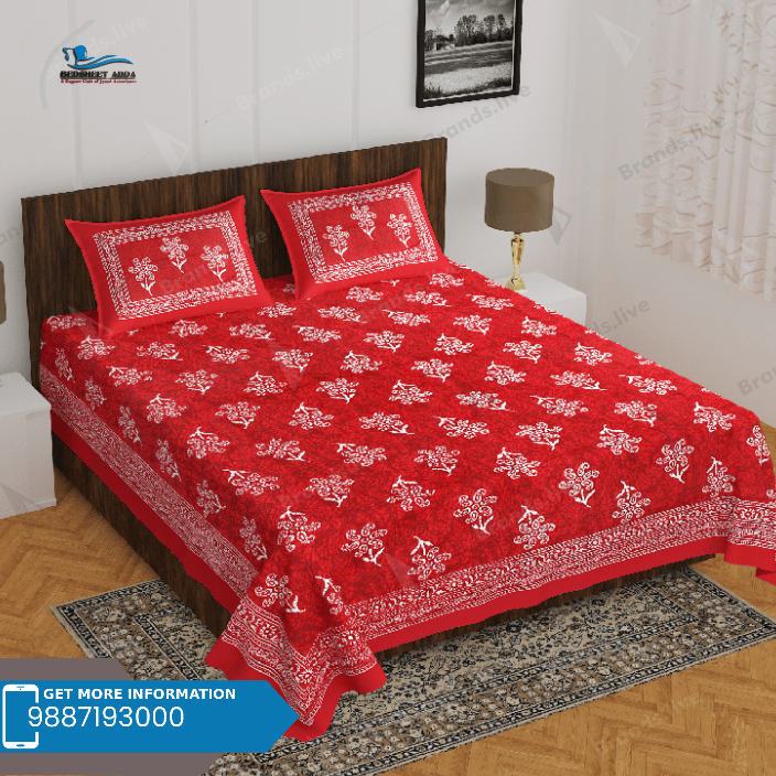 3001-Hometrade India-Standard King Size (90*108 Inches) Double Bedsheet With 2 Pillow Cover-RJ-14-Jaipur lining-3134
