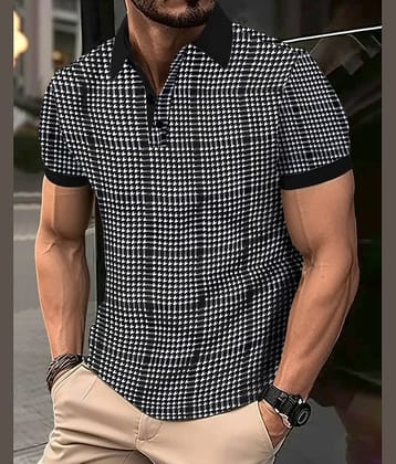 Eyebogler Pack of 1 Cotton Blend Regular Fit Checks Half Sleeves Men's Polo T Shirt ( Black )