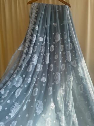 Georgette Chikankari saree in Grey-Grey