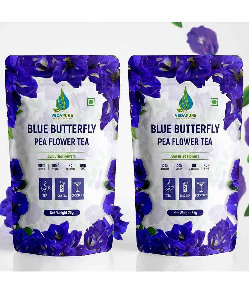 VedaPure Naturals Dried Butterfly Pea Flower Tea Loose Leaf 25 gm Pack of 2