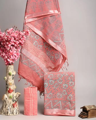 Linen Cotton Suits  Bagru Hand Block Printed Linen Suits With Zari BorderSize:-Top & Dupatta:- Linen Cotton  (2.50+2.50) mtrsBottom :-Cotton 2.50 mtrs