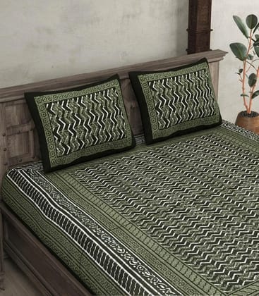 Traditional Sanganeri Zigzag Design Cotton Bed Sheet