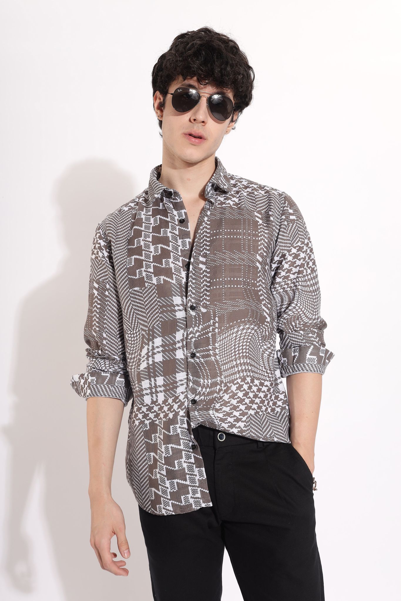 Men's Criss Cross Checked Shirt | Rick Rogue-Khaki / M/38