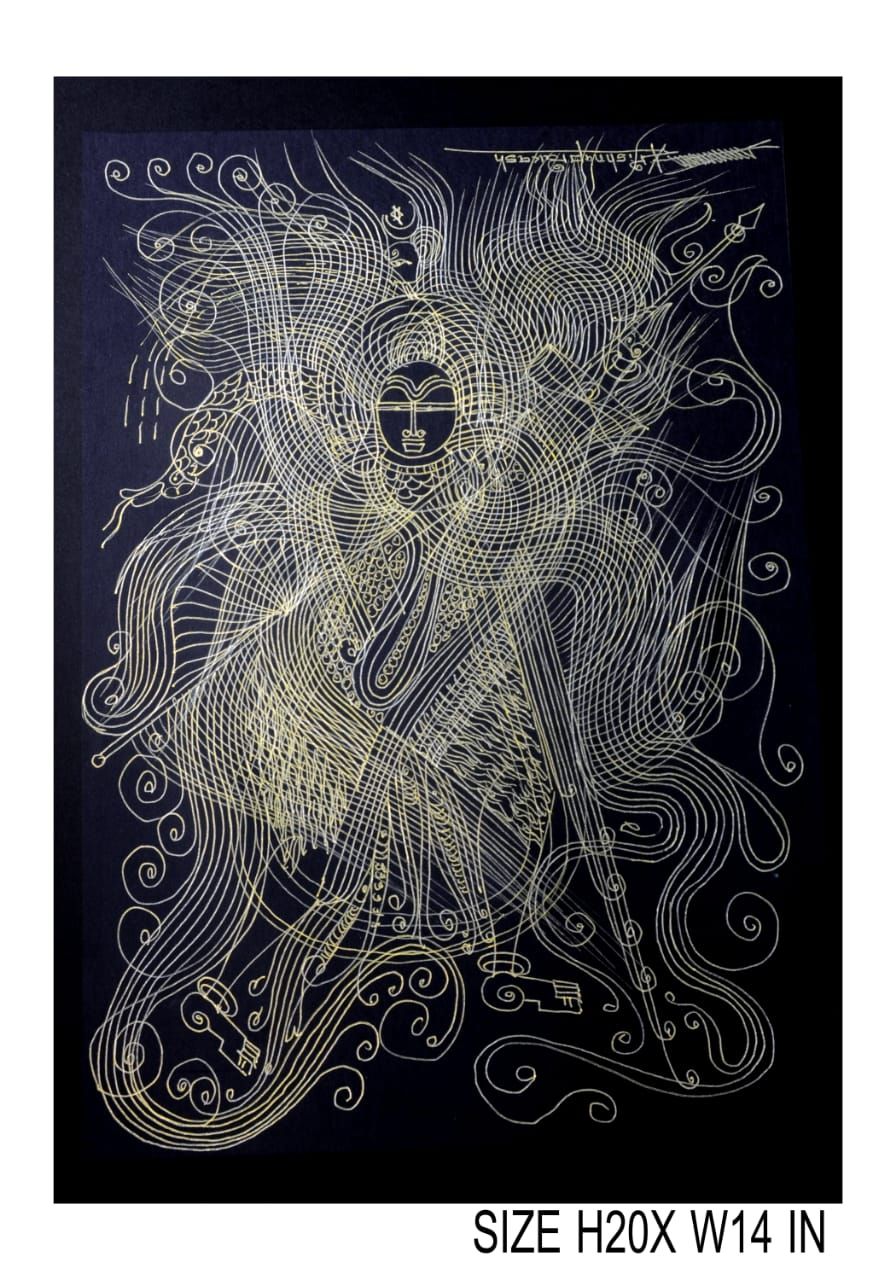 Textured Surpur Line Art Painting Mixed Media On Paper