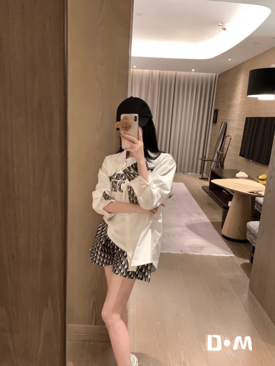 CD White  Print Oversized Fit Shirt-S / WHITE