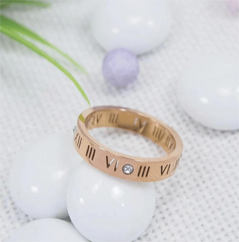 Stainless Steel Rosegold Plated Roman Numerals Finger ring