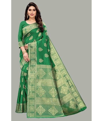 GARIYA Banarasi Silk Embellished Saree With Unstitched Blouse Piece ( Green )