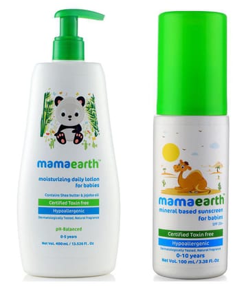 Mamaearth Daily Moisturizing Baby Lotion, 400ml änd Mineral Based Sunscreen (100 ml)