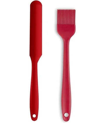 Baskety Silicone Butter Knife and Basting Pastry Brush Spatula ( Pack of 2,Red )