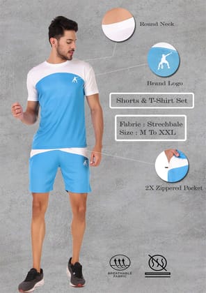 Preen Colorblock T-shirt and Shorts Set WhiteSkyBlue-M