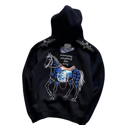 Ami Bolchi Black Artistic Horse Print Hoodie for Men  Premium Streetwear with Quote Design