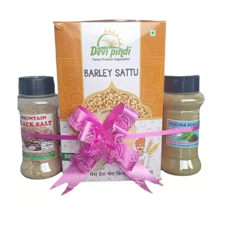 Combo Pack | Pudina Powder | Barley Sattu | Mountain Black Salt - 700 gm - 700 gm - One box of Barley Sattu, one bottle of Black Salt, one bottle of Pudina Powder