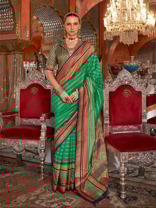 Green Soft Silk Stripped Patola Saree For Women