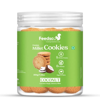 Feedsco Millet Coconut Cookies - Multigrain, Premium Handmade Healthy Snack Biscuits | No Preservatives | Ideal Kids Snack, Tiffin Box Treat