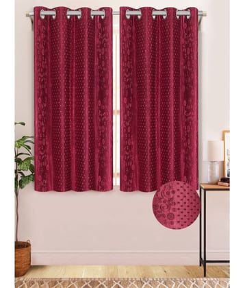 Home Candy Set of 2 Long Door Semi-Transparent Eyelet Polyester Maroon Curtains ( 274 x 120 cm )