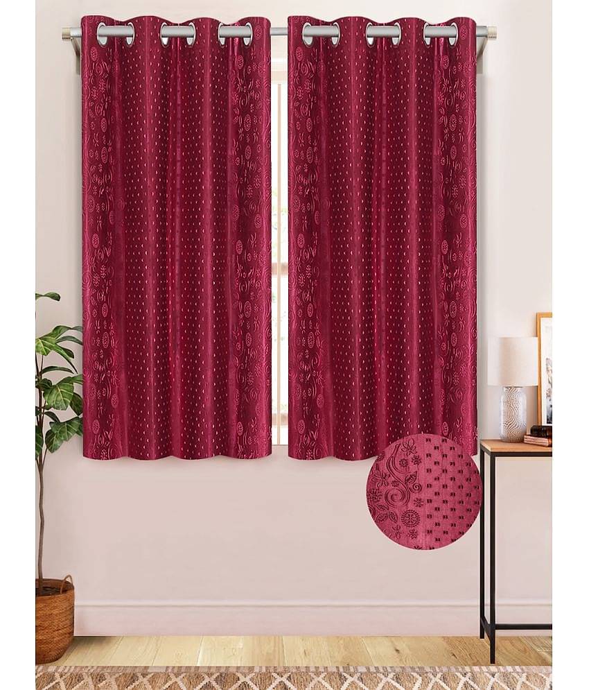 Home Candy Set of 2 Long Door Semi-Transparent Eyelet Polyester Maroon Curtains ( 274 x 120 cm )