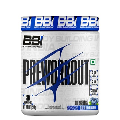 Body Building India BBI Pre-Workout 240g-30 Servings / Blueberry