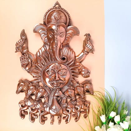 Ganesh With Sun & 7 Horse Wall Hanging | Lord Ganesha With Surya Bhagwan Wall Decor - For Puja, Home & Entrance Living Room & Gift - 26 Inch