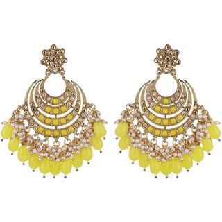Chand Baali American Diamond  Crystal Earrings Golden  Yellow Brass  Copper Earrings for Women's Fashion Jewelry