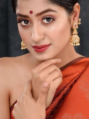 Gold Plated Multi stone studded Jhumka Earrings