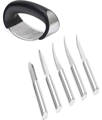iview kitchenware Stainless Steel Garlic Press, Steel Knife With Peeler Set (6U)