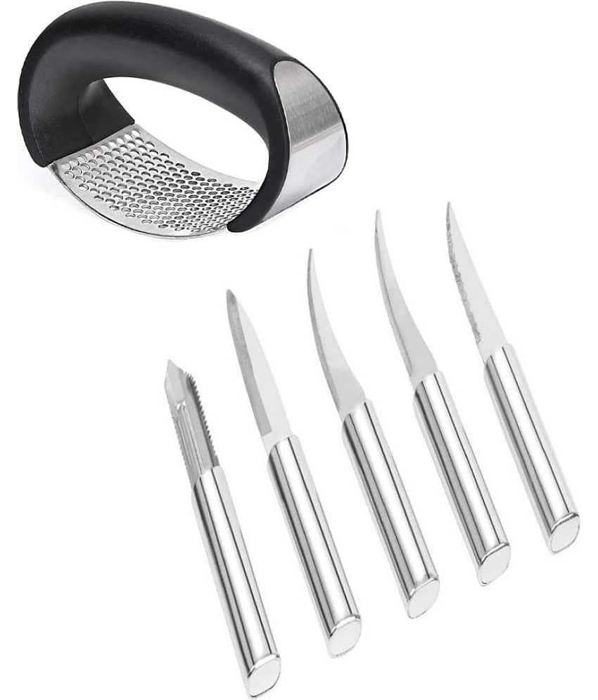 iview kitchenware Stainless Steel Garlic Press, Steel Knife With Peeler Set (6U)
