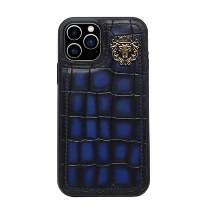 Mobile Cover In Blue Deep Cut Croco Leather by Brune & Bareskin-12