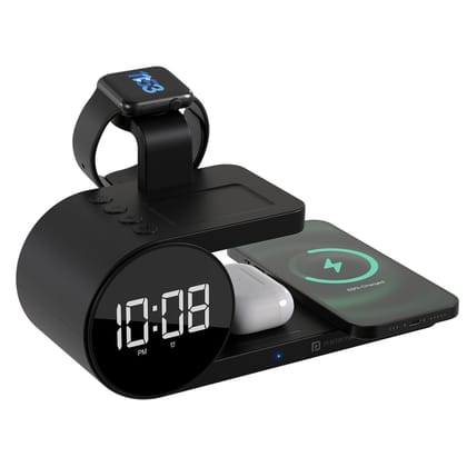 Portronics Freedom 6, 15W Wireless Charging, Digital Clock, Alarm Setting, Smartwatch/Earbuds Wireless Charging - Black