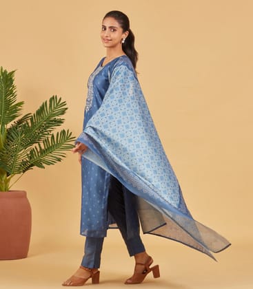 Cobalt Blue Kurta Set With Matching Dupatta-XXL / Blue