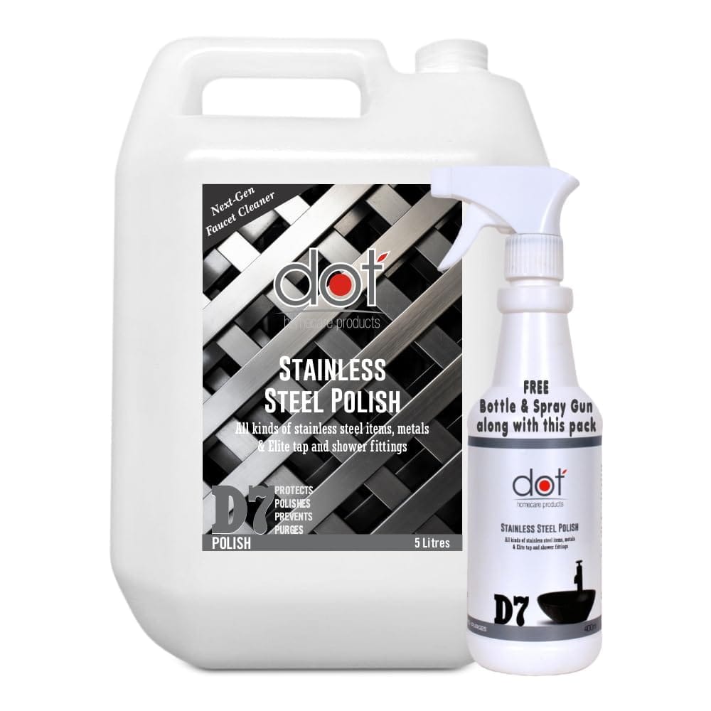 DOT Homecare Products | Stainless Steel Polish 5 Litres | Protect from Rusts | SS Shiner | Removes Hard Water Stains | Enamel Friendly Matte Black Fixture cleaner