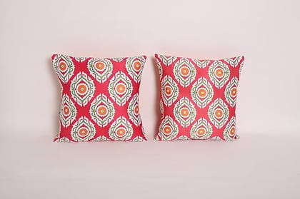 Koko Decorative Polyester Cushion Cover Set of 2-16x16 Inch Textured Red Soft Fabric | Stylish Square Pillow Covers for Bed, Chair, Sofa