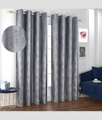 Kraftiq Homes Textured Semi-Transparent Eyelet Curtain 7 ft ( Pack of 2 ) - Light Grey