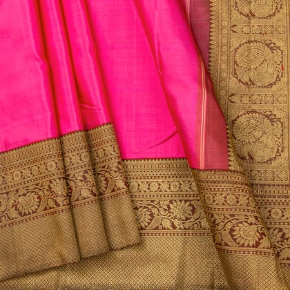 Pink And Brown Kanchipuram Silk Saree For Wedding Wear PV NYC 1449