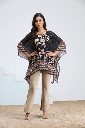 Short Black Print Kaftan-BLACK / M