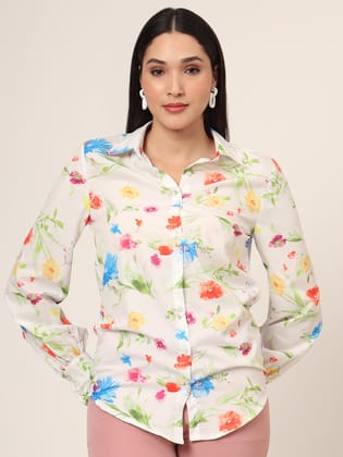 Women'S Premium Micro Multicolour Long Length Curved Hem Digital Print Shirt-M