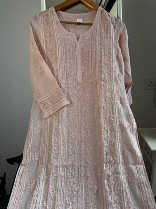 Kota Soft Cotton Chikankari Kurti - Nude Pink - CHAND Collection-Nude Pink / Kota cotton / S