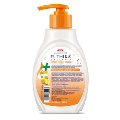 Yuthika Lemon Handwash Dispenser Bottle 200ml Pack of 2, Liquid Hand Wash, pH Balanced Formula, Complete Germ Protection