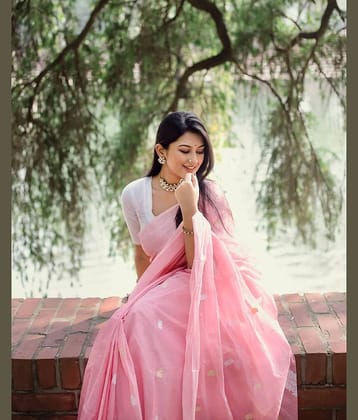 fab woven Art Silk Woven Design Banarasi saree With Unstitched Blouse Piece ( Pink )