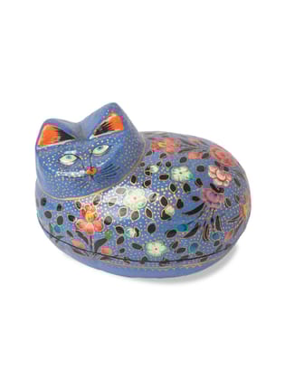 Paper Mache Cat Box: Azure Bloom