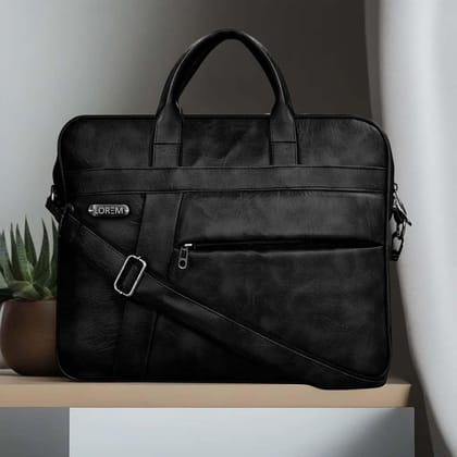 LOREM Black Color Faux Leather 10L Laptop Messenger Bag For Men & Women BG17