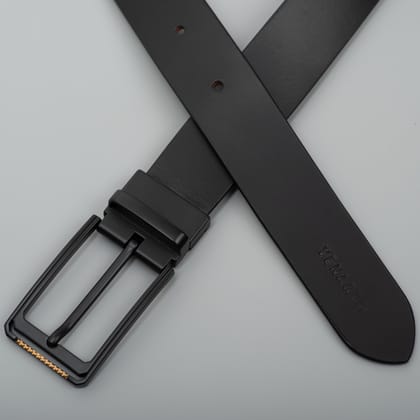 Men Tarzo Formal Matt black Buckle Genuine Leather Belt-Adjustable