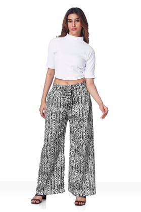 Printed Plazo Pant with Belt-BLACK / FS