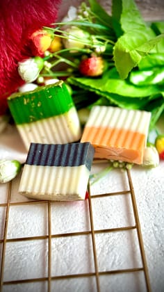 Skin Whitening Handmade Soaps(Kesar Milk, NeemTulsi Milk, Charcoal Milk ) Pack of 3